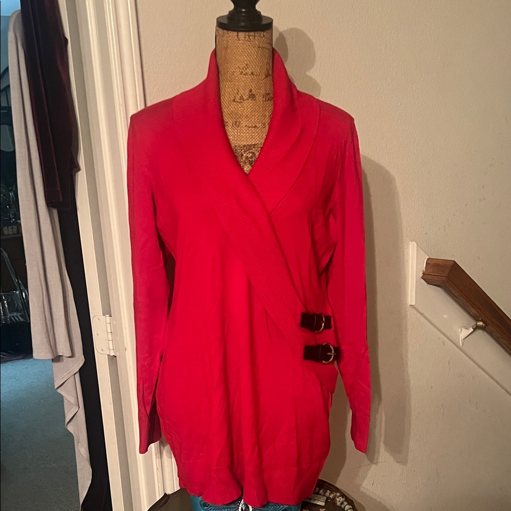 INC International Concepts Women's Red Buckle Sweater